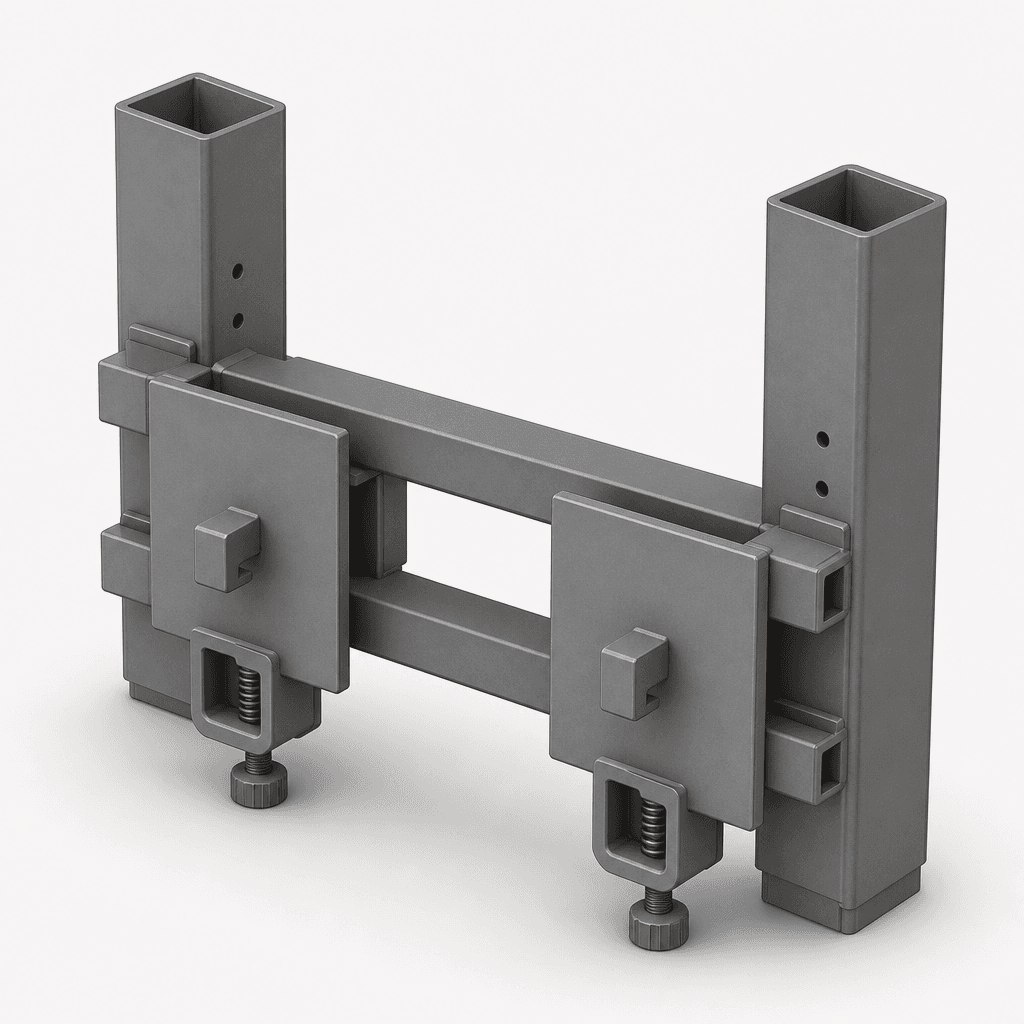 3D render of the modular forklift attachment assembly