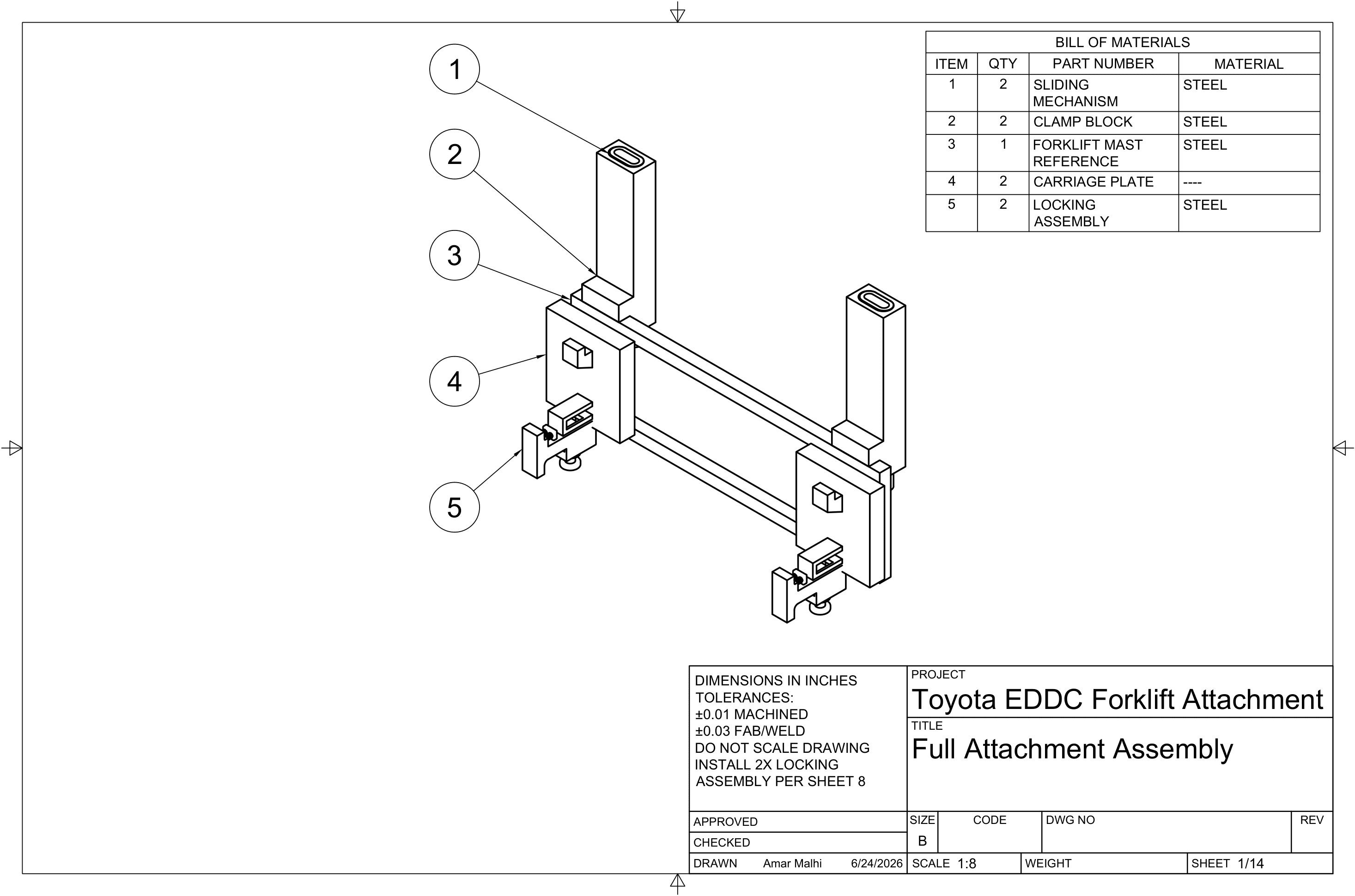 Full Attachment Assembly & BOM — engineering drawing FA-SHT-001
