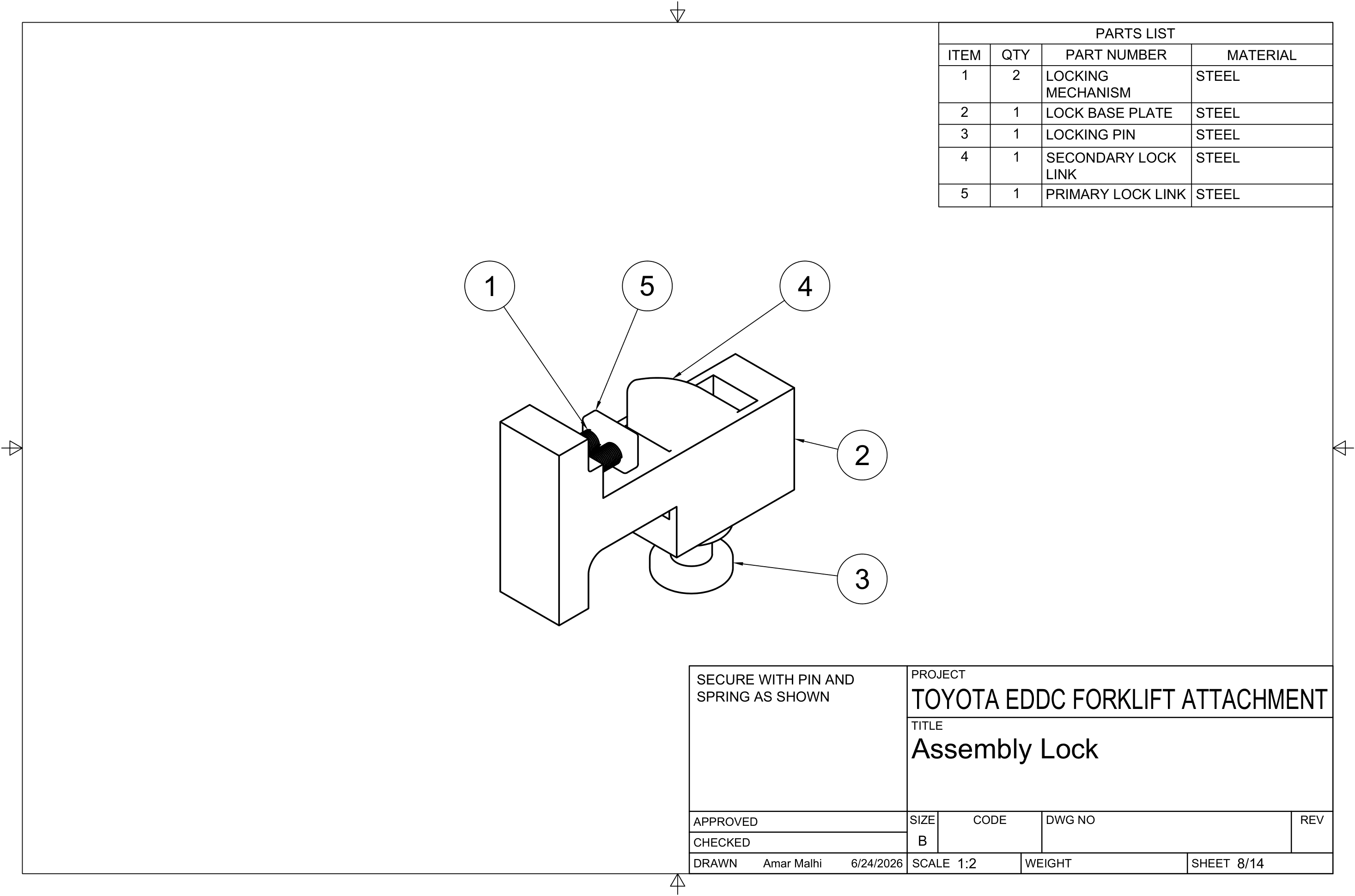 Assembly Lock & Parts List — engineering drawing FA-SHT-008