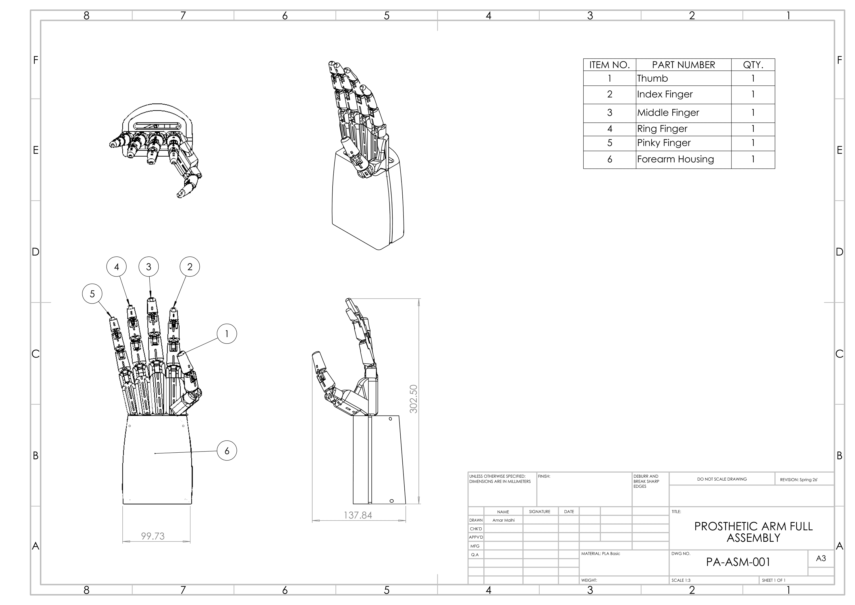 First Semester Prototype — engineering drawing PA-ASM-001
