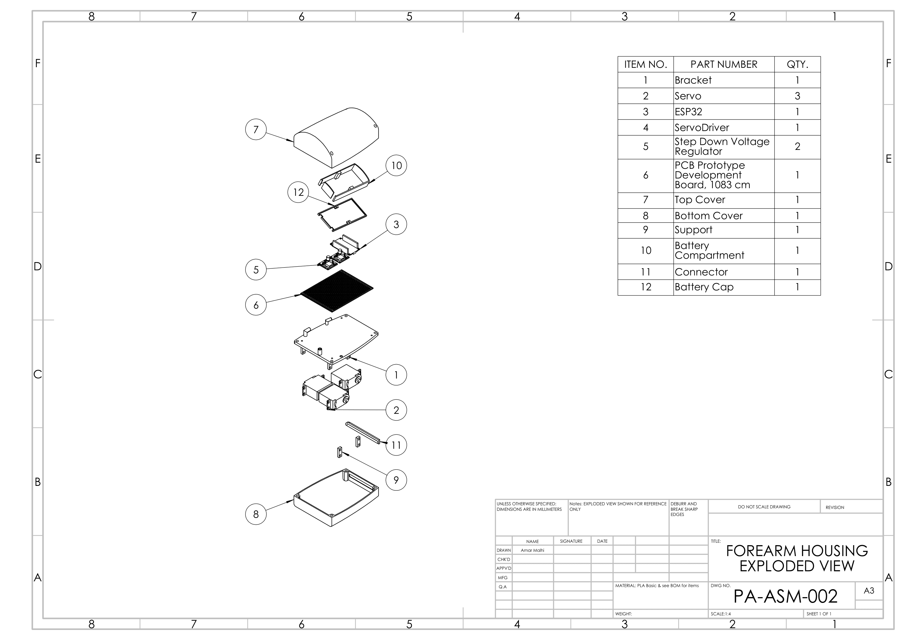 Housing Drawing — engineering drawing PA-PRT-001
