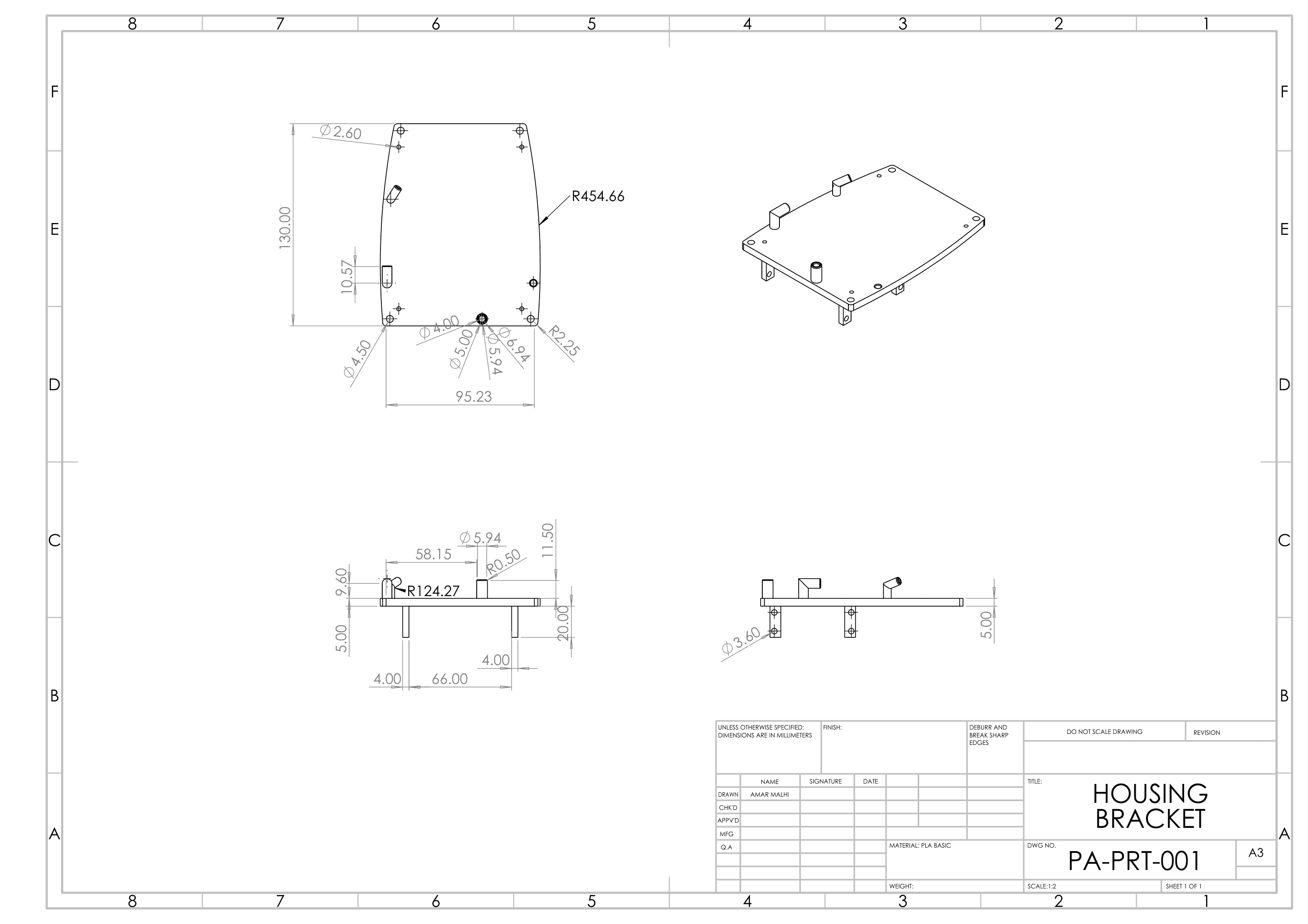 Bracket Drawing — engineering drawing PA-PRT-002