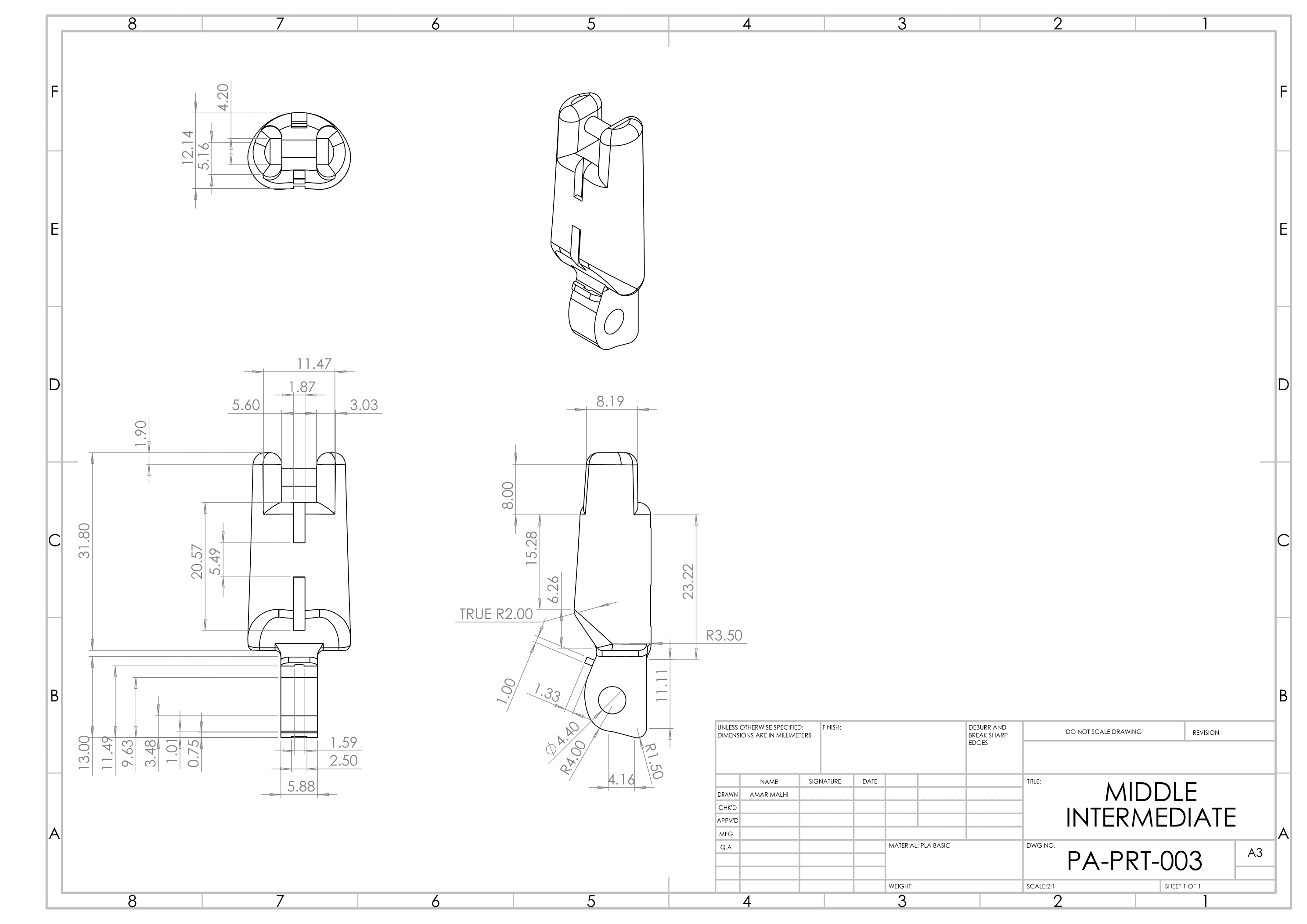 Middle Intermediate Phalanx — engineering drawing PA-PRT-004