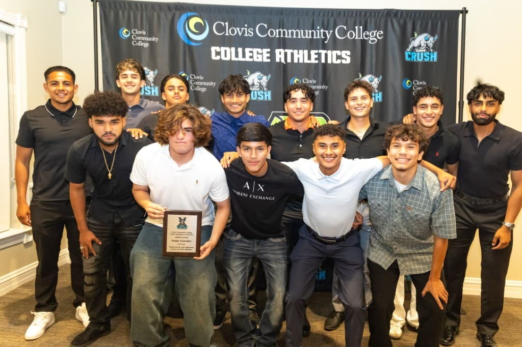 Crush Champions celebration group photo at Clovis Community College